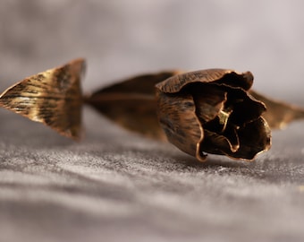 Bronze-colored wrought-iron tulip - Hand-forged iron flower - Anniversary gift