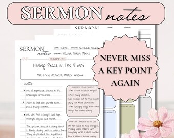 Appunti per sermoni, diario di adorazione, diario di sermoni stampabile, kit per lavagna di preghiera, prodotti digitali cristiani, appunti per sermoni per adolescenti, scuola domenicale