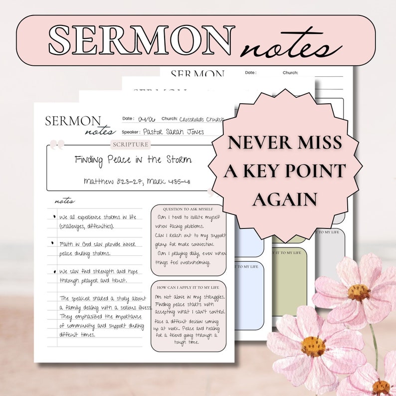 Sermon Notes, Worship Journal, Printable Sermon Journal, Prayer Board Kit, Christian Digital ...