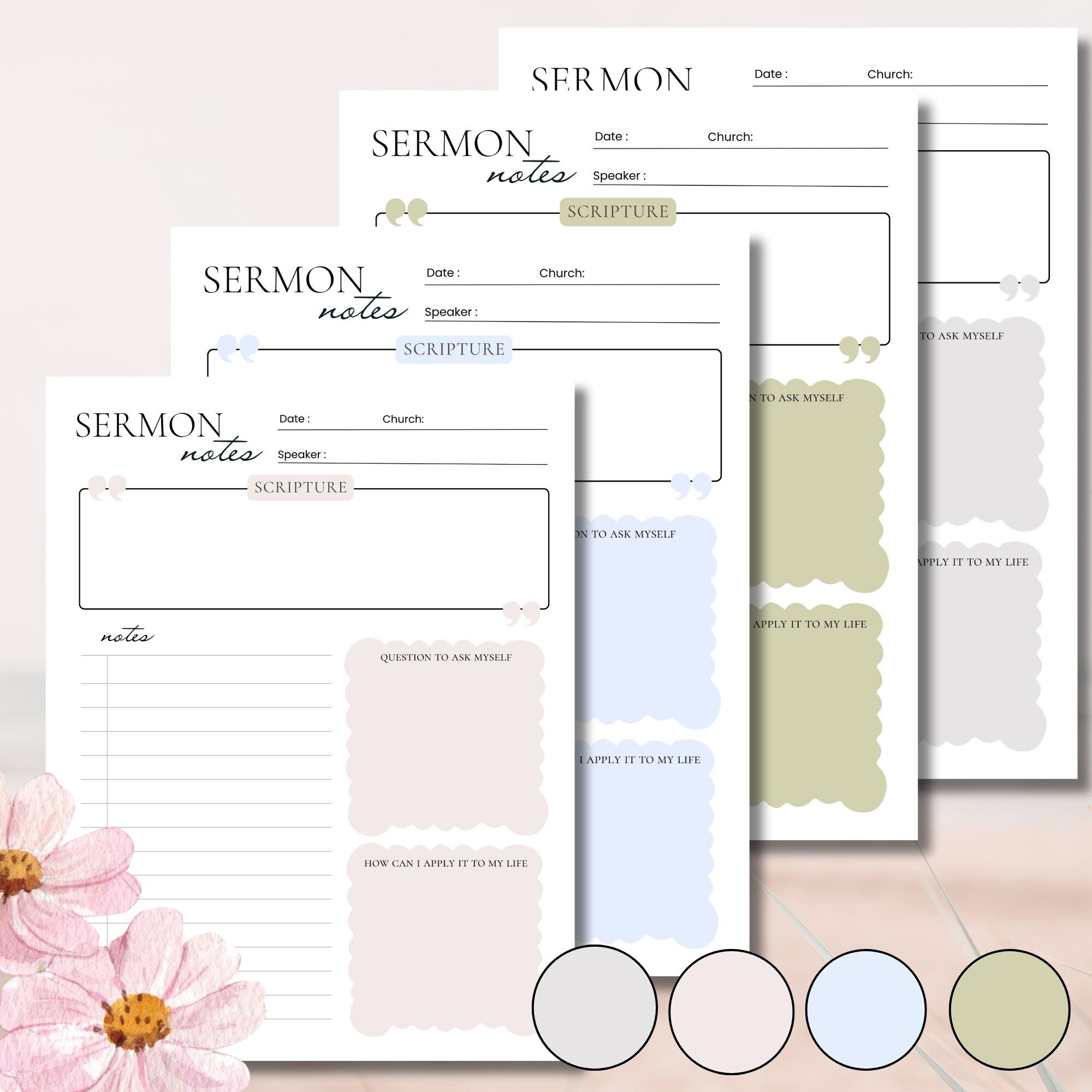 Sunday Service Notebook Sermon Notes Worship Journal Printable Sermon Journal Prayer Board Kit ...