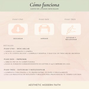 Cómo funciona la Guía de Estudio Bíblico en Español: descarga, imprime y estudia en 3 pasos sencillos — Spanish Bible study guide how-to-use instructions
