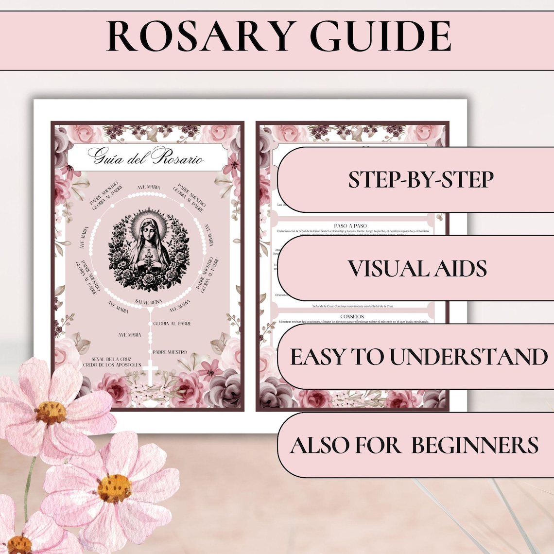 Guía Del Rosario En Español First Communion Rosary Gift for Girl ...