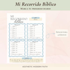 Página Mi Recorrido Bíblico para marcar el progreso diario de lectura, con espacio para 4 semanas — Spanish Bible reading tracker printable page