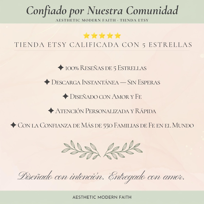 Guía de estudio bíblico en español, tienda Etsy con reseñas de 5 estrellas — descarga instantánea, diseñado con amor y fe, confiado por más de 550 familias en el mundo. Aesthetic Modern Faith.