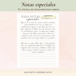 Página Para Notas Especiales de Estudio Bíblico en Español con Palabra del Día y espacio de escritura libre — Spanish Bible study free-writing journal page