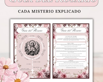 Guía del Rosario en Español First Communion Rosary Gift for Girl Beginners How to Pray the Rosary Tool Printable Catholic Floral Aesthetic