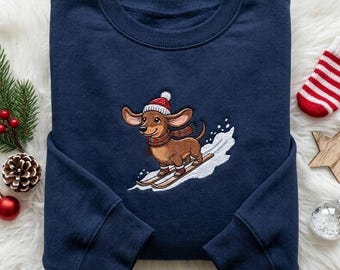 Christmas Dachshund Embroidered Sweatshirt, Christmas Dog Crewneck, Dog Lover Gift, Christmas Gift