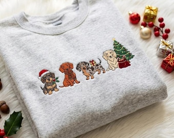Christmas Dachshund Crewneck, Dog Christmas Embroidered Sweatshirt, Winter Christmas Shirt, Dog Lover Gift, Christmas Gift