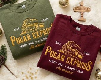 Polar Express Christmas Embroidered Sweatshirt, Christmas Crewneck Sweatshirt, Polar Express Hoodie, Vintage Christmas Sweater