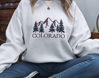 Colorado Embroidered Sweatshirt: Mountain & Pine Tree Design