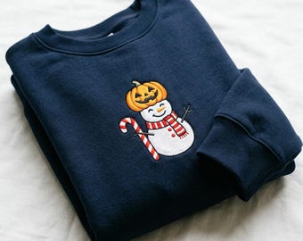 Snowman Christmas Embroidered Sweatshirt, Pumpkin Crewneck, Christmas Gift