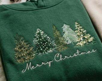 Merry Christmas Embroidered Sweatshirt, Christmas tree Hoodie, Merry Christmas Shirt, Christmas Gift