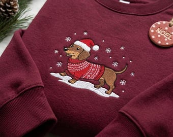 Embroidered Christmas Dachshund Sweatshirt, Christmas Dog Crewneck, Dog Lover Gift, Christmas Gift