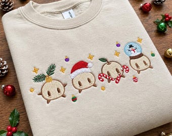 Forest Spirits Christmas Embroidered Sweatshirt, Festive Crewneck, Christmas Gift, Gamer Gift