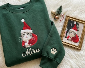 Custom Embroidered Pet Portrait Sweatshirt, Personalized Cat Dog Hoodie, Christmas Gift, Cat Lover Gift, Dog Lover Gift, Pet Lover Gift