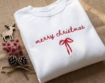 Merry Christmas Embroidered Sweatshirt, Holiday Sweater, Christmas Gift
