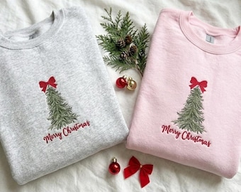 Merry Christmas Sweatshirt, Christmas Pine Tree Embroidered Crewneck, Christmas Shirt, Christmas Gift