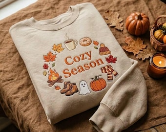 Cozy Season Embroidered Sweatshirt, Autumn Crewneck, Fall Gift