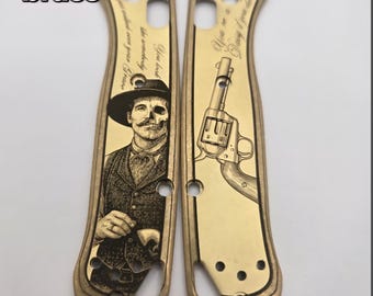 Benchmade bugout or mini-bugout brass scales custom engraved tombstone doc holiday personalized gift present father's day cowboy western