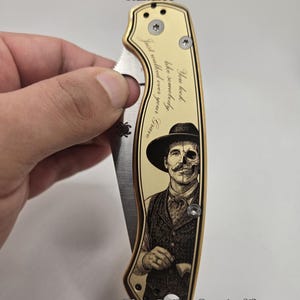 Custom Engraved Brass Knife Scales: Tombstone Doc Holiday Spyderco PM2