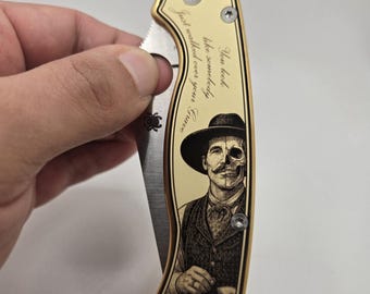 Custom Engraved Brass Knife Scales: Tombstone Doc Holiday Spyderco PM2
