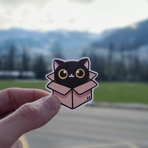 Schwarze Katze Sticker - cute Katze in Pappkarton, handgezeichnete Illustration, Haustier Aufkleber
