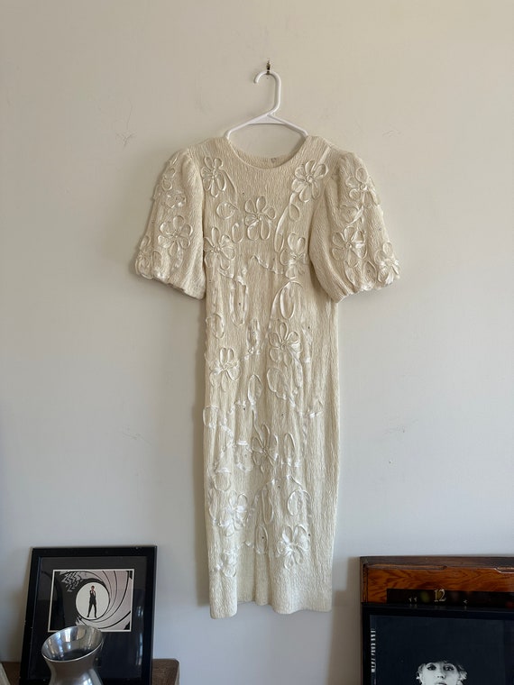80's White Midi Dress - Small