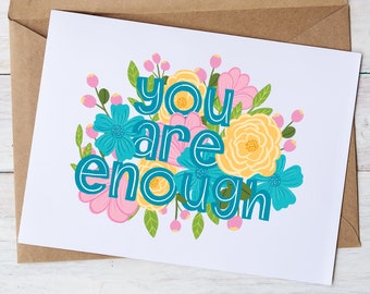 Printable Encouragement Card, You Are Enough, DIY Mental Health Card