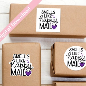 Smells Like Happy Mail Sticker SVG, Wax Melt Printable Stickers, Candle Small Business Stickers svg, Happy Mail Stickers PNG, DIY Packaging