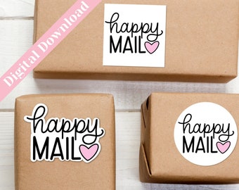 Happy Mail Sticker SVG, Small Business Printable Stickers, Envelope Stickers svg, Happy Mail Stickers PNG, DIY Packaging