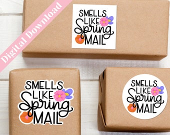 Smells Like Spring Mail Sticker SVG, Wax Melt Printable Stickers, Candle Small Business Stickers svg, Happy Mail Stickers PNG, DIY Packaging