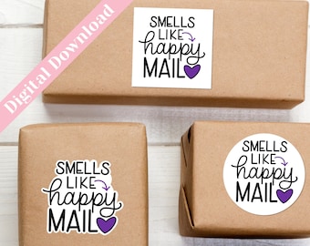 Smells Like Happy Mail Sticker SVG, Wax Melt Printable Stickers, Candle Small Business Stickers svg, Happy Mail Stickers PNG, DIY Packaging