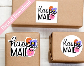 Printable Happy Mail Stickers, Small Business Packaging SVG, Happy Mail Labels DIY