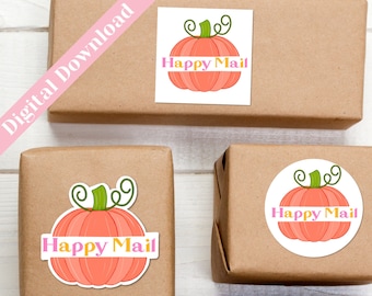 Pumpkin Happy Mail Sticker SVG, Printable Packaging Stickers, Small Business Sticker png, Instant Download, Fall Envelope Decoration, Autumn