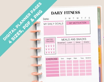 Printable Fitness Tracker, Daily Workout Planner Page, Undated Planner Insert, Minimal Pink, Goodnotes Template, Digital Planner
