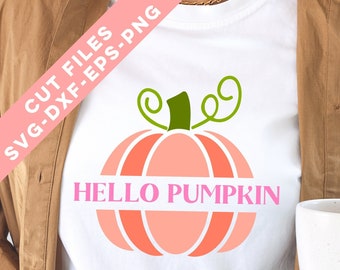 Hello Pumpkin SVG, Fall Cut Files, Autumn PNG, DIY Doormat, Halloween Vector Files, Thanksgiving Craft