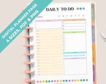 Daily Planner Digital, To Do List, Printable Planner Template, Digital Daily Page Insert, Instant Download, Work Day Organizer, Rainbow Dot