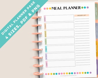 Digital Menu Planner, Printable Meal Plan Page, Undated Planner Insert, Rainbow Polka Dots, Goodnotes Template, Digital Planner