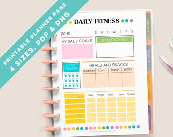 Printable Fitness Tracker, Daily Workout Planner Page, Undated Planner Insert, Rainbow Polka Dots, Goodnotes Template, Digital Planner