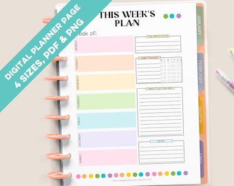 Printable Weekly Planner Page, To Do List, Digital Planner Template, Weekly Page Insert, Instant Download, Work Week Organizer, Rainbow Dots