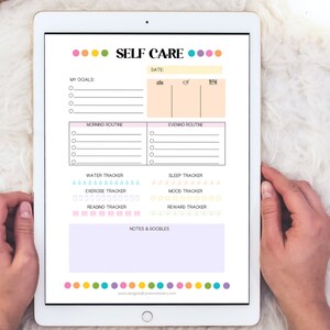 Self Care Planner Page Printable, Digital Planner Template, Daily Routine Tracker, Instant Download, Daily Meal Planner, Rainbow Dots, Sleep image 4