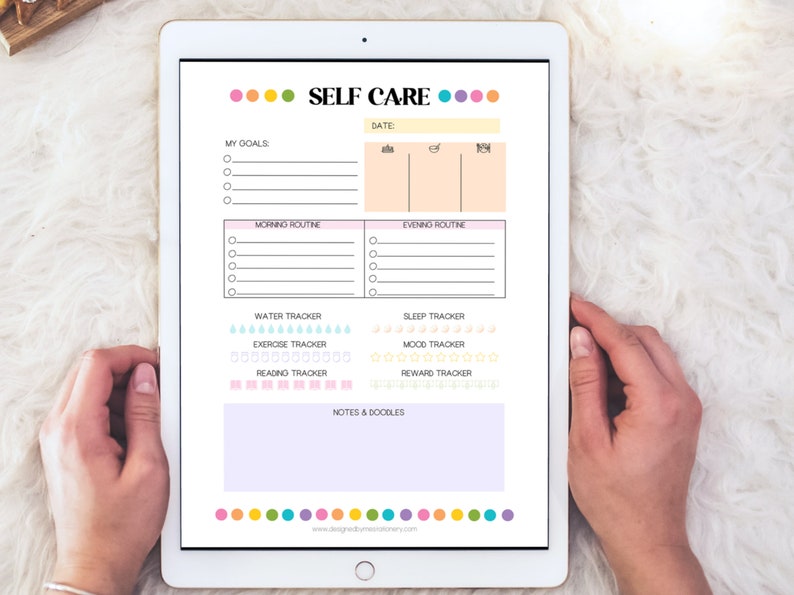 Self Care Planner Page Printable, Digital Planner Template, Daily Routine Tracker, Instant Download, Daily Meal Planner, Rainbow Dots, Sleep image 4