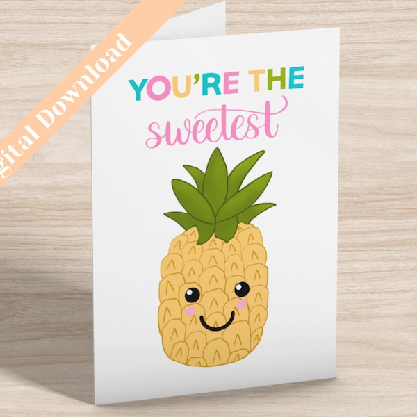 Instant Download Thank You Card, Printable Pineapple Digital Card, Printable Greeting Card, You're the Sweetest