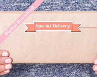 Printable Special Delivery Stickers, Digital Envelope Stickers, Sticker SVG, Pen Pal Gift png, Stationery For Letter Writing, Happy Mail
