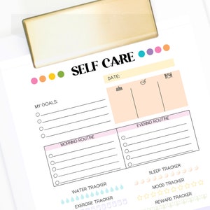 Self Care Planner Page Printable, Digital Planner Template, Daily Routine Tracker, Instant Download, Daily Meal Planner, Rainbow Dots, Sleep image 5