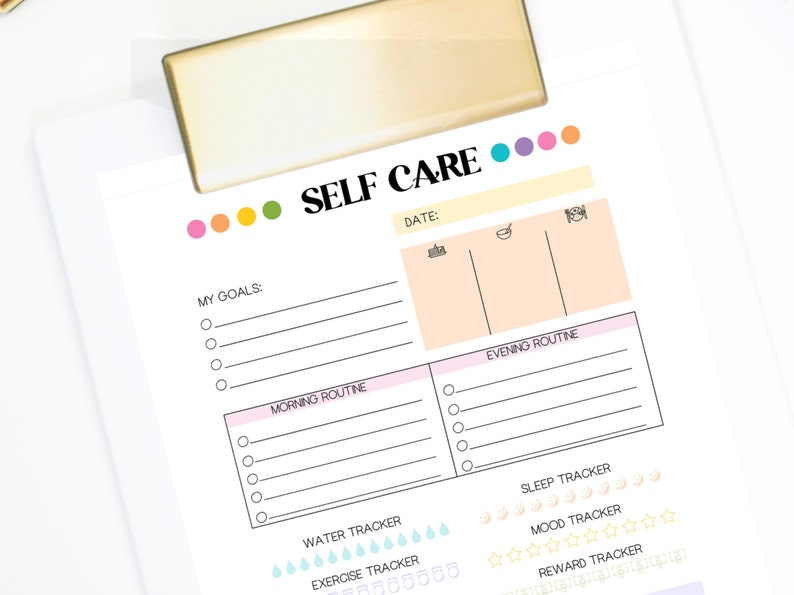Self Care Planner Page Printable, Digital Planner Template, Daily Routine Tracker, Instant Download, Daily Meal Planner, Rainbow Dots, Sleep image 5