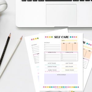 Self Care Planner Page Printable, Digital Planner Template, Daily Routine Tracker, Instant Download, Daily Meal Planner, Rainbow Dots, Sleep image 2