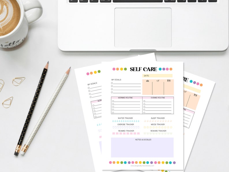 Self Care Planner Page Printable, Digital Planner Template, Daily Routine Tracker, Instant Download, Daily Meal Planner, Rainbow Dots, Sleep image 2