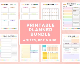 Printable Planner Bundle, Undated Yearly Digital Planner, Daily Productivity, Daily Fitness, Mom Calendar, Birthday Tracker, Self Care
