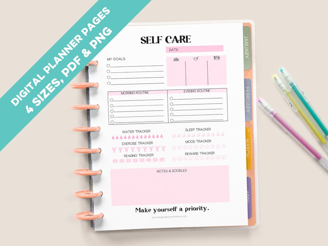 Self Care Planner Page Printable, Goal Worksheet, Digital Planner ...